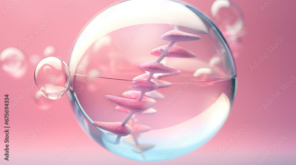 Cosmetic solution concept DNA in a transparent bubble