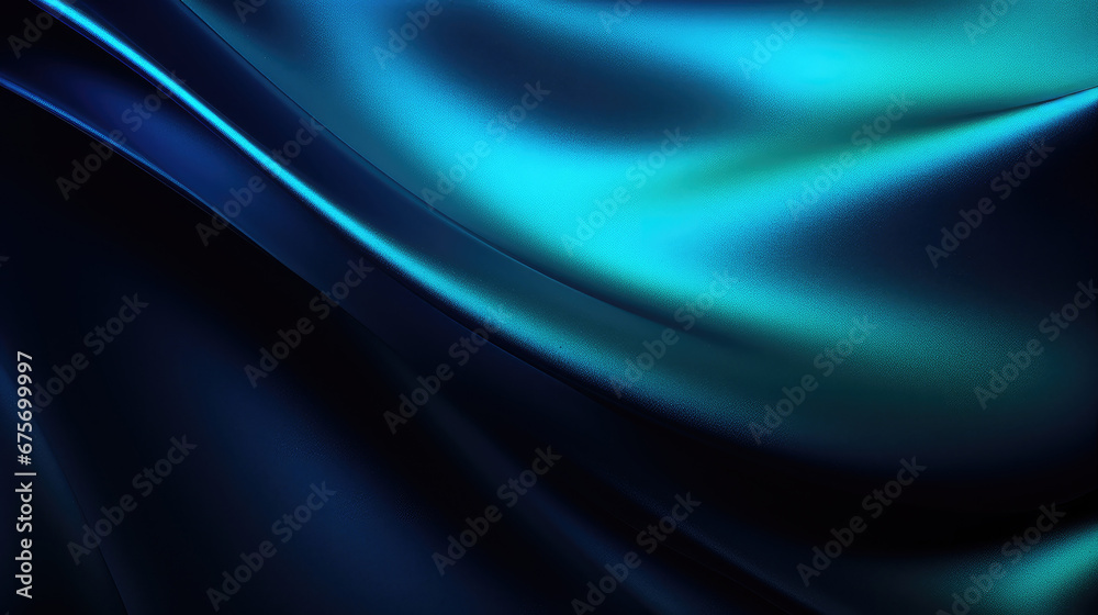 Abstract dark background. Silk satin fabric. Navy blue green, Elegant background with space for design. Soft wavy folds. Abstract Background with 3D Wave Bright blue , Christmas, birthday, anniversary