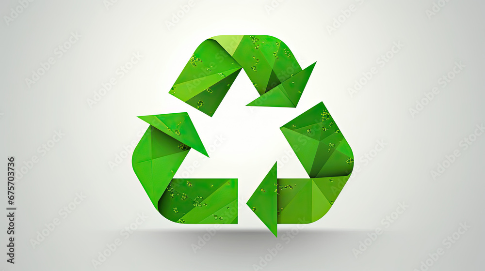 Green triangular Symbol of waste recycling in the style of paper clippings. Ecological concept. The green planet. Earth Day. Mother Nature. Recycling. 