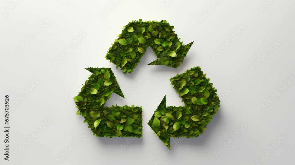 Green triangular Symbol of waste recycling in the style of paper clippings. Ecological concept. The green planet. Earth Day. Mother Nature. Recycling. 