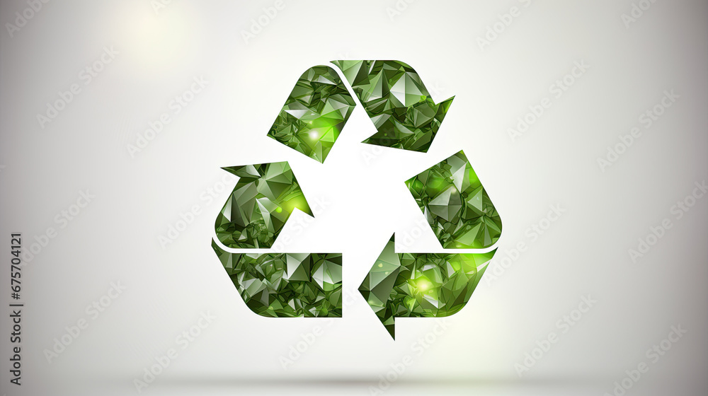 Green triangular Symbol of waste recycling in the style of paper clippings. Ecological concept. The green planet. Earth Day. Mother Nature. Recycling. 