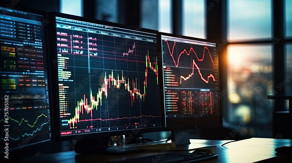 Crypto exchange market chart, Stock market data on the LED display. Business analysis concept