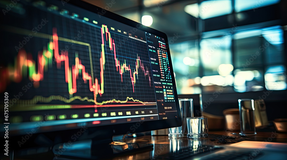 Crypto exchange market chart, Stock market data on the LED display. Business analysis concept