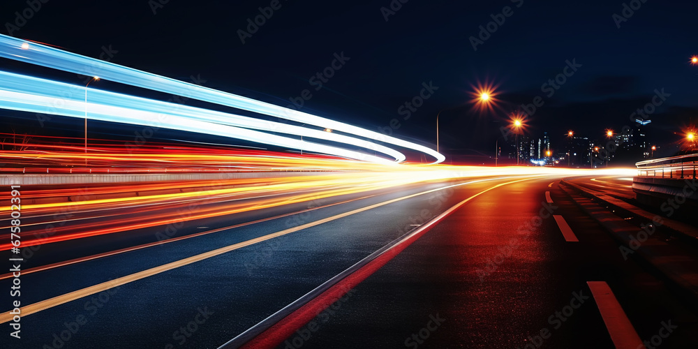 Rush of Twilight: Streaks of Speed. Speed light trails, Colorful glowing swirls. Generative AI