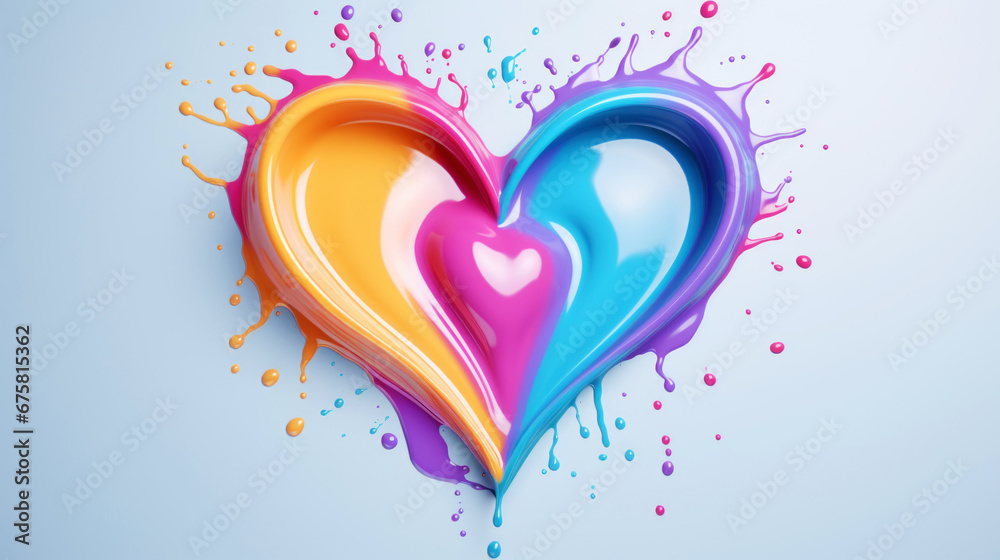 Rainbow abstract heart made of creamy splashes. Light background. Pride love concept. Generative AI