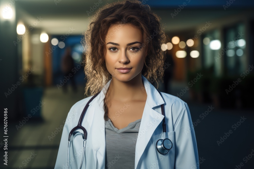 A female doctor standing outside the hospital.