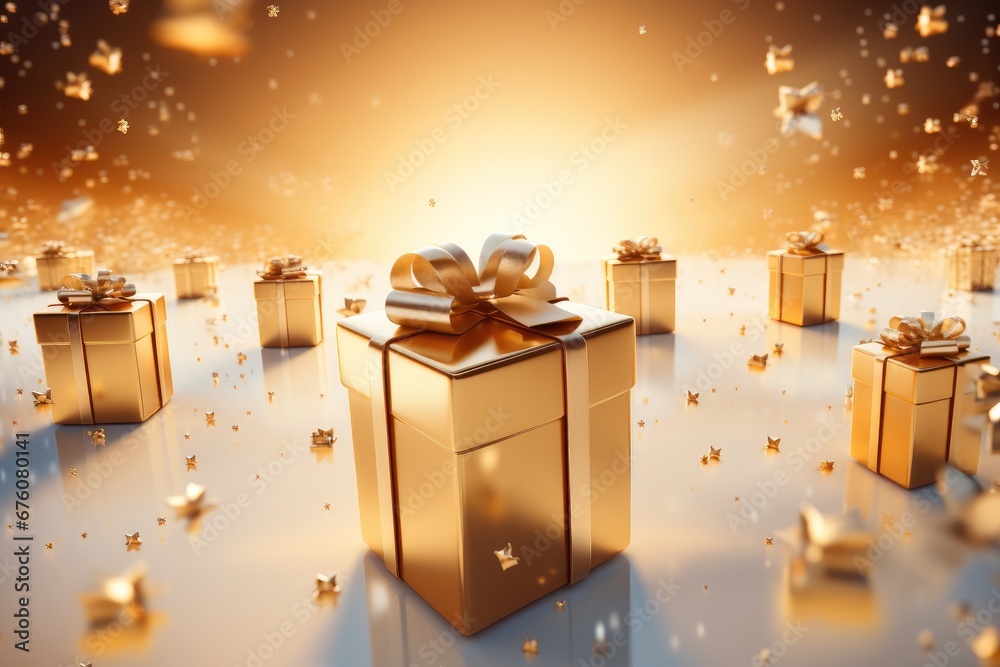 Golden gift box, Christmas Gifts.