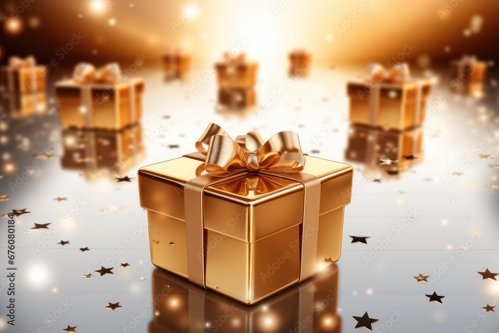 Golden gift box, Christmas Gifts.