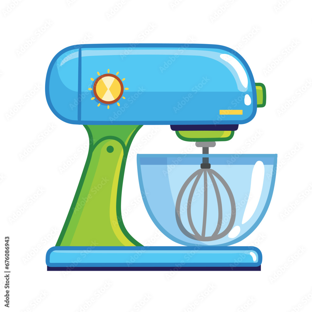 Kitchen mixer with cooking bowl. Vector illustration with cooking mixer.