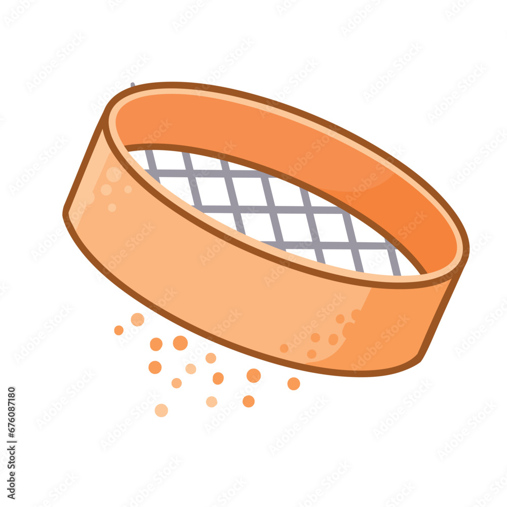 Confectioner sieve in cartoon style. Wooden flour sifter vector Illustration.