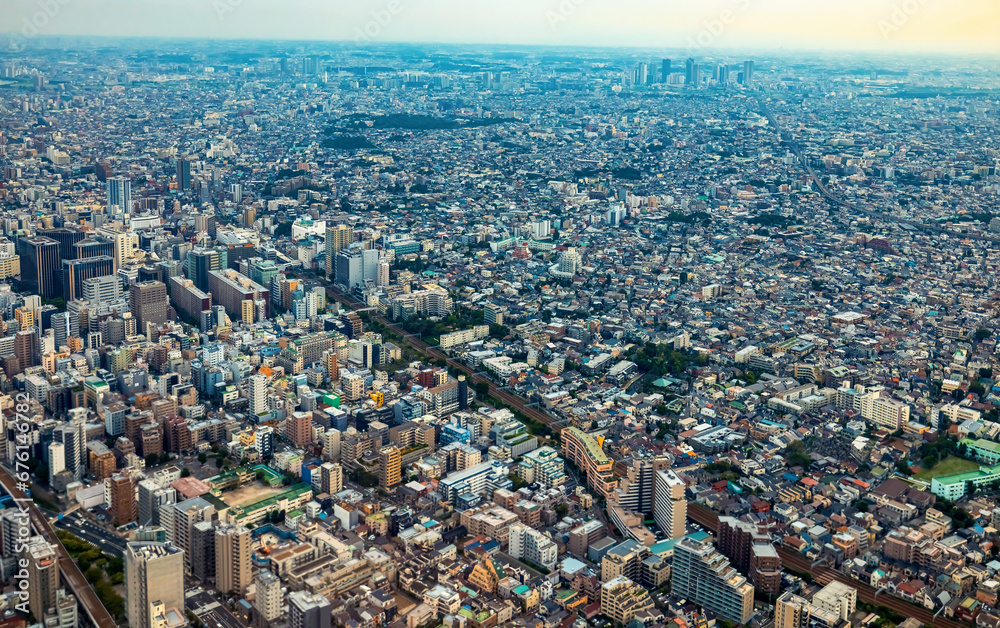 Aerial view of Tokyo Japan from a helicopter