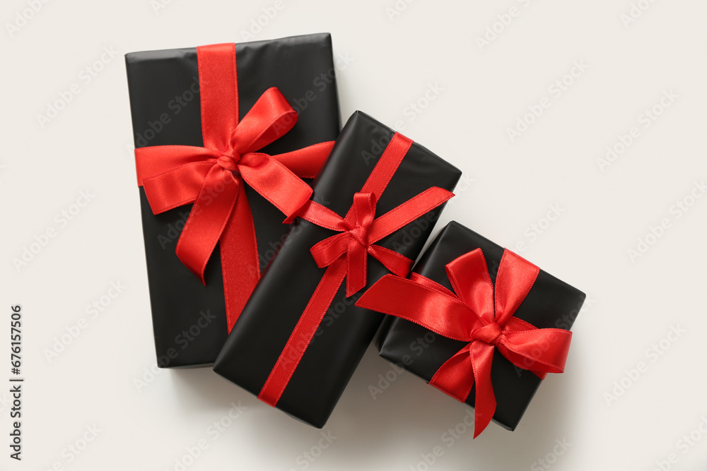 Gift boxes on white background. Black Friday