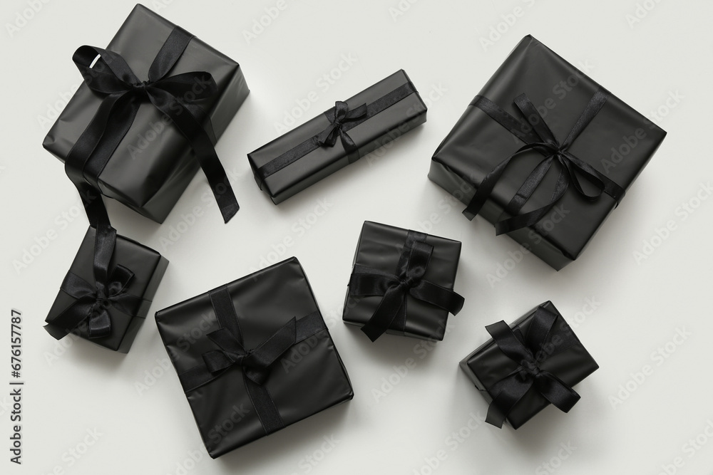 Black gift boxes on white background