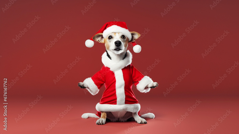 Dog in a Santa Claus costume for Christmas