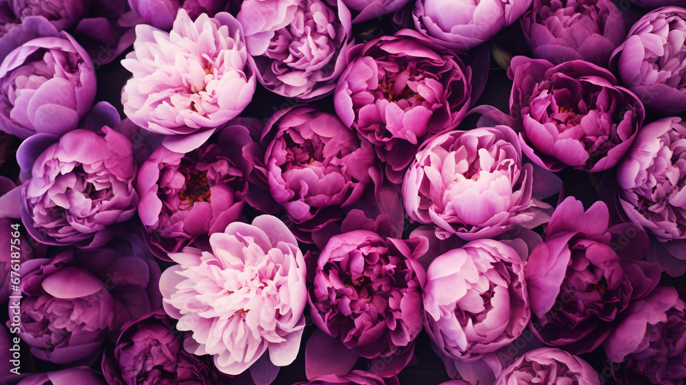 Beautiful peony flowers overhead view