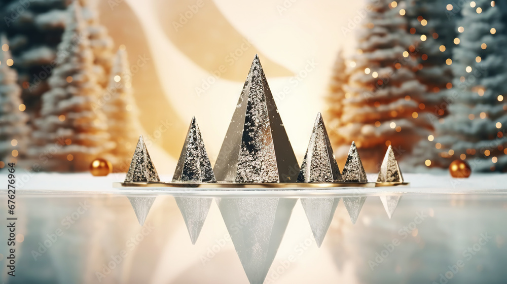 Modern shiny creative Christmas backdrop. Golden festive New Year background. Generative AI