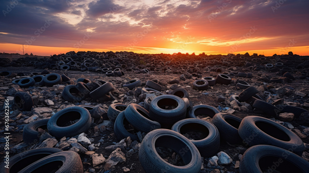 tires dumped in a big pile for recycling.