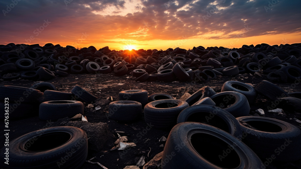 tires dumped in a big pile for recycling.