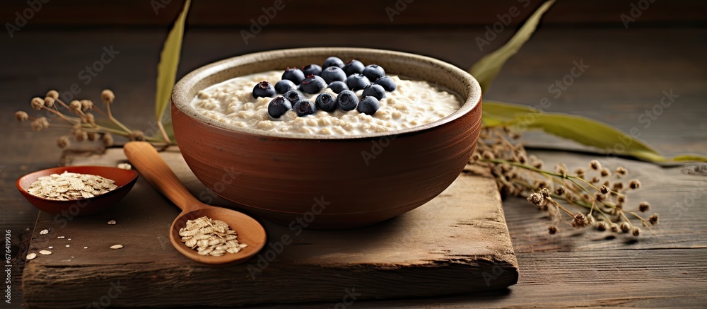 I enjoy starting my day with a warm bowl of nutritious porridge made from organic wheat as the earthy aroma of the wooden spoon mixes with the comforting background of nature creating a soot