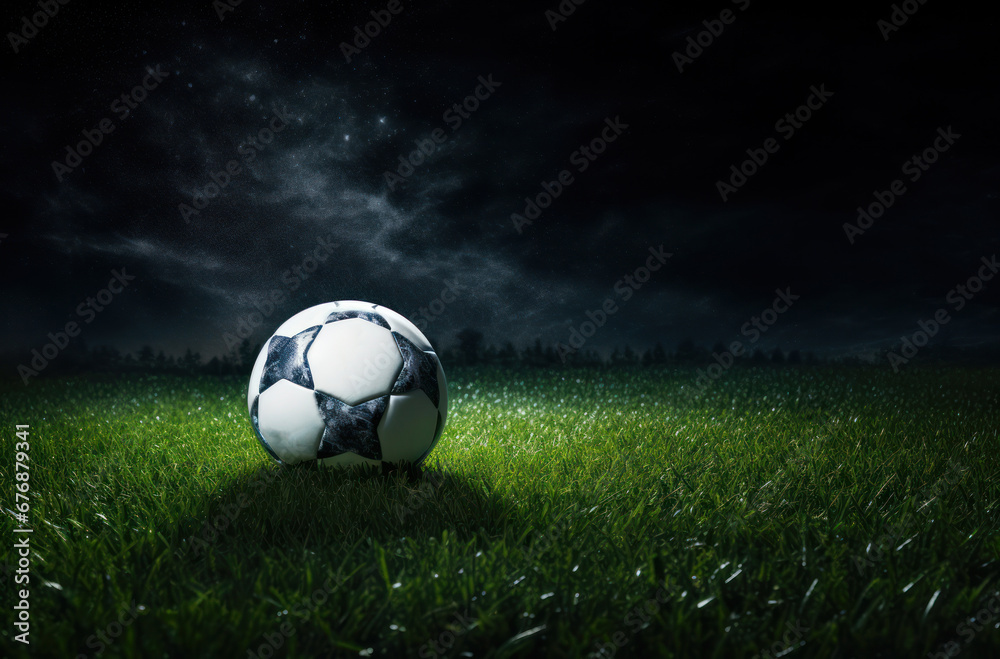 soccer ball on grass on a field at night