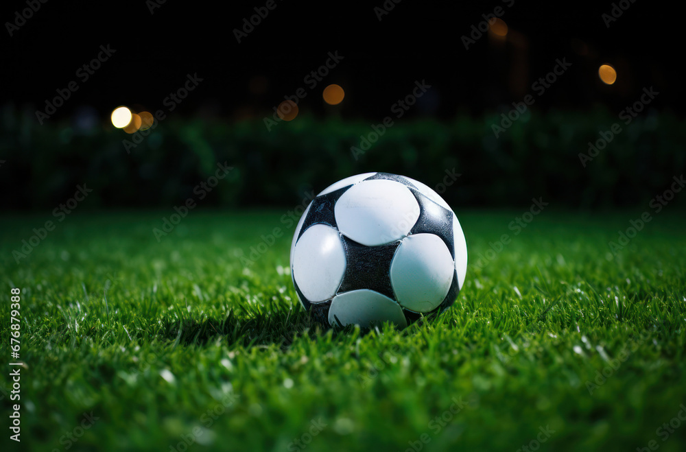 soccer ball on grass on a field at night