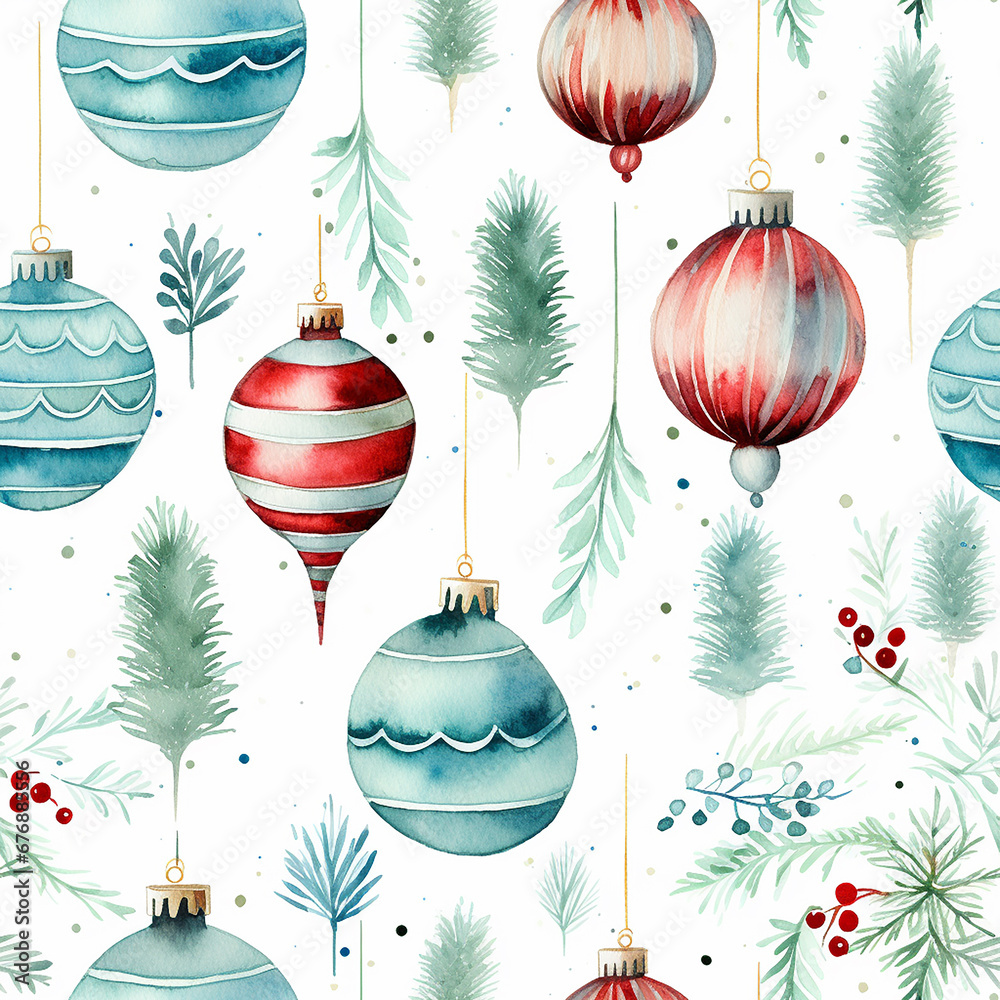 watercolor christmas decoration background seamless pattern