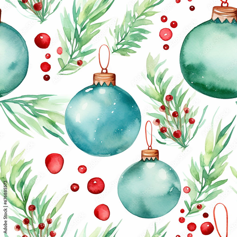 watercolor christmas decoration background seamless pattern