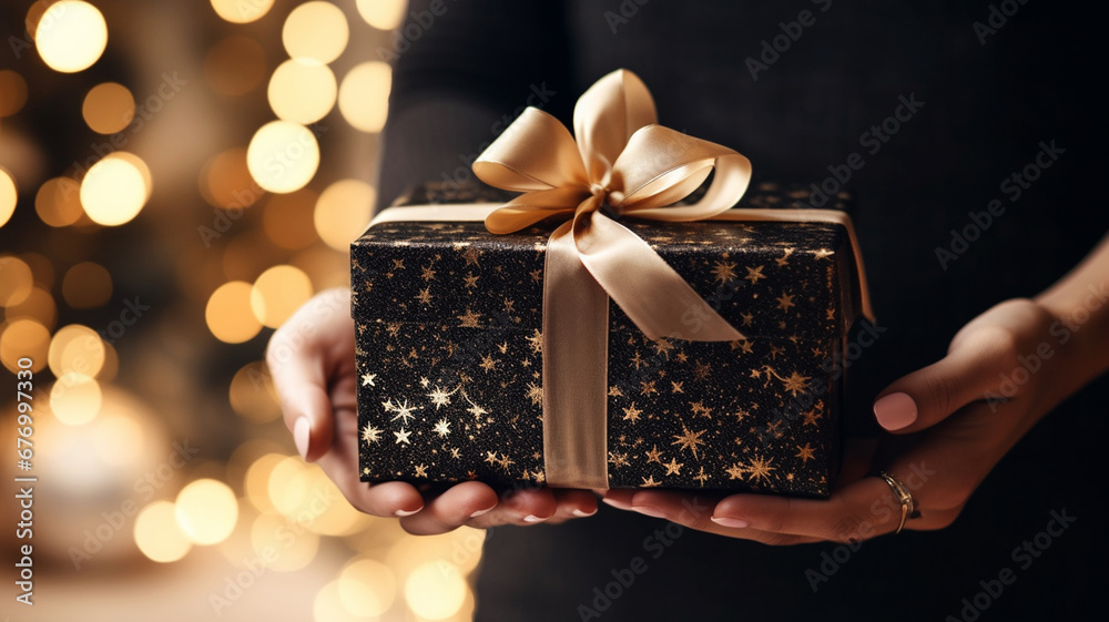 Woman holding a Christmas gift box