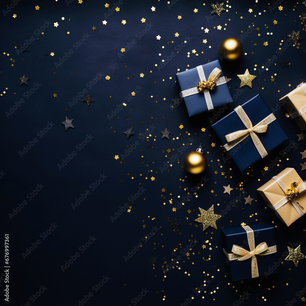 Christmas present gift boxes on a dark background