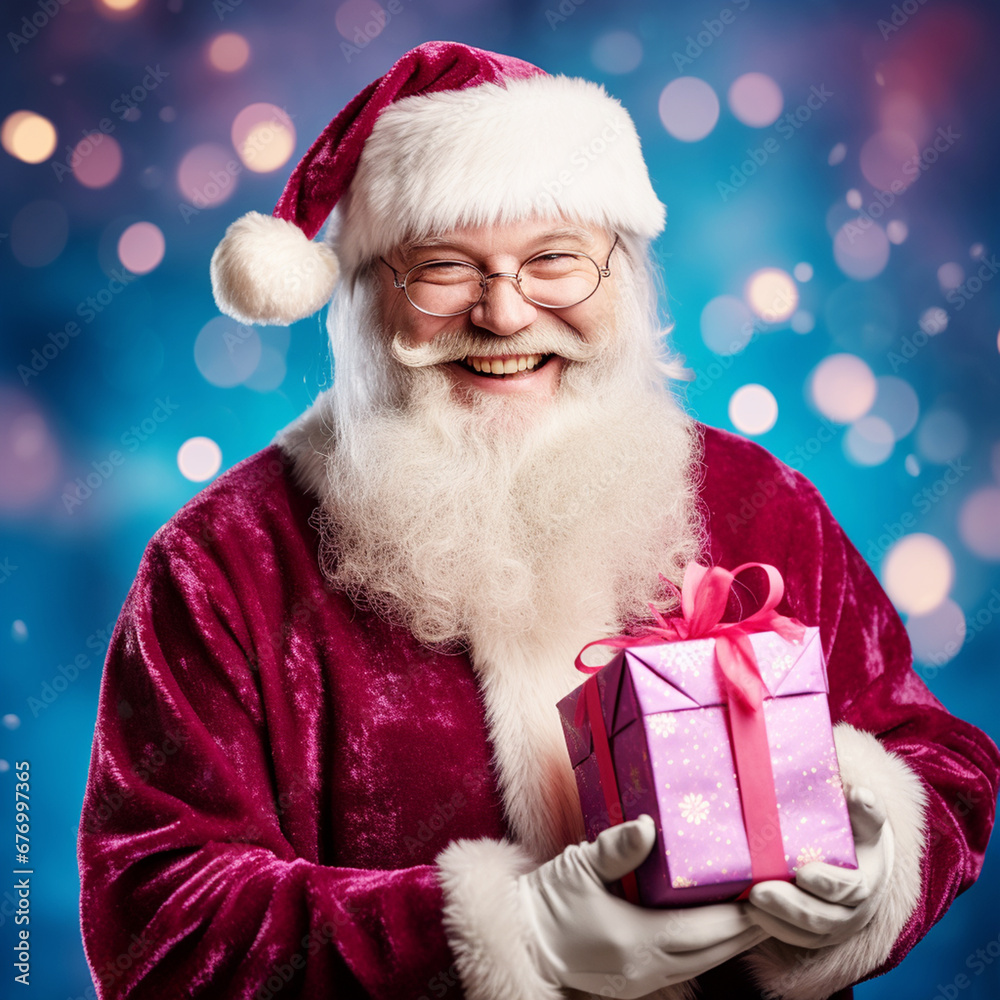 Santa Claus with a Christmas gift box