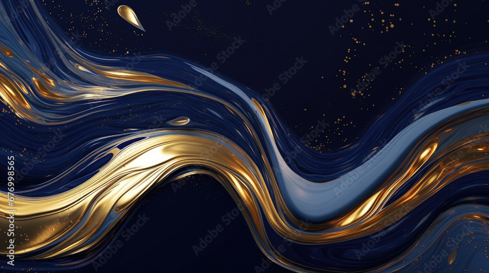 abstract blue background with waves, Abstract blue marble texture with gold splashes, blue luxury background