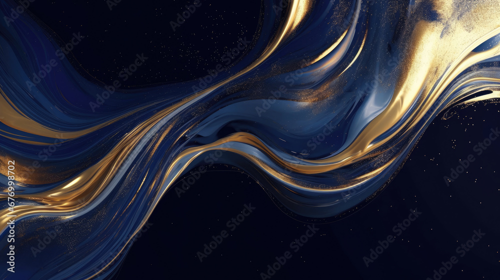 abstract blue background with waves, Abstract blue marble texture with gold splashes, blue luxury background