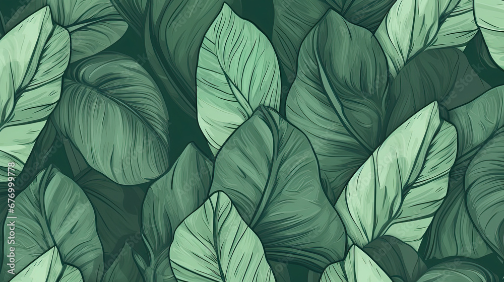 hand-drawn illustration of green leaves forms a natural pattern