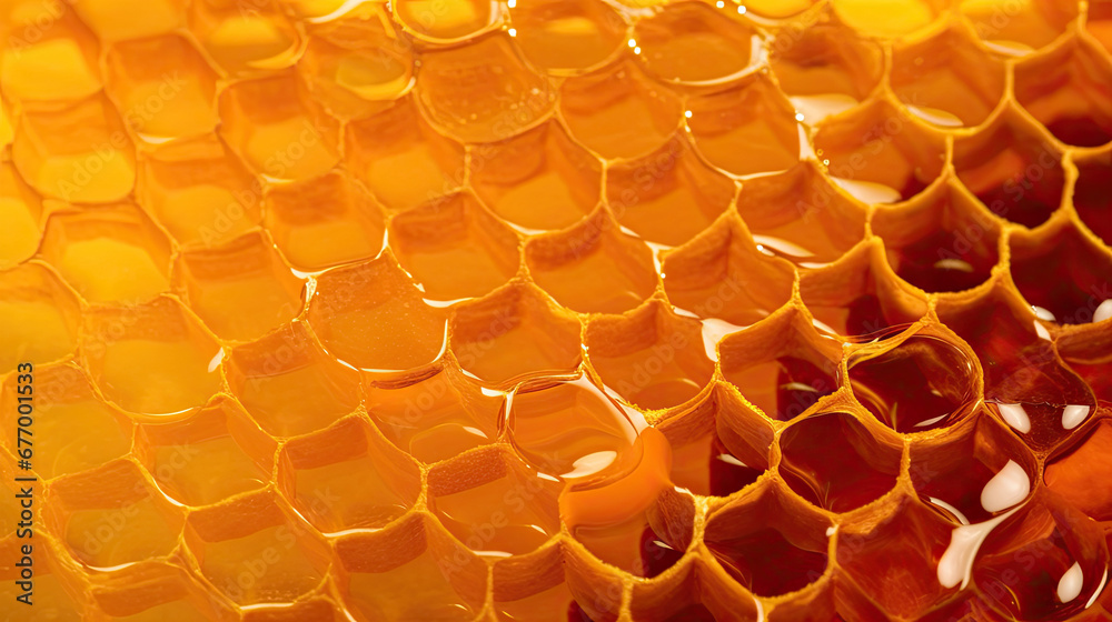 close up honey texture,  pattern with honeycombs