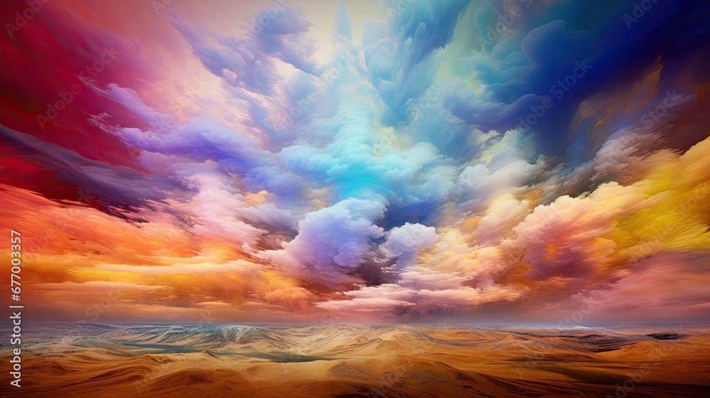 landscape with colorful clouds and sun