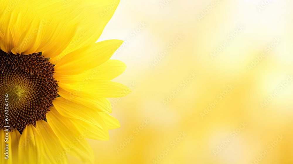 Sunflowers on a yellow background. Copy space. Top view