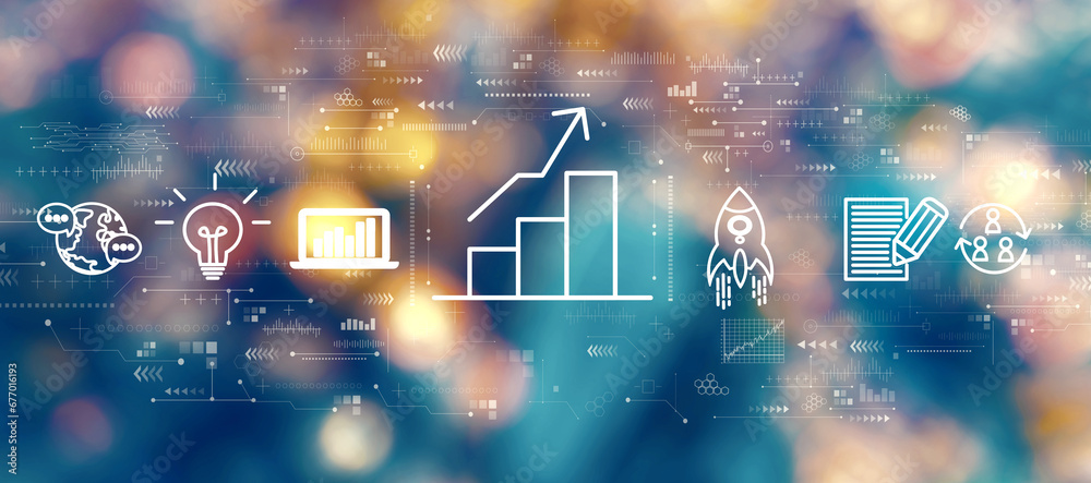 Business growth analysis with blurred city lights at night