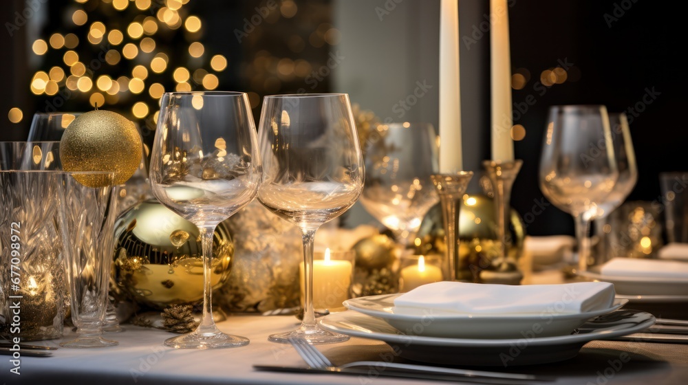 table setting for christmas with decorations in view