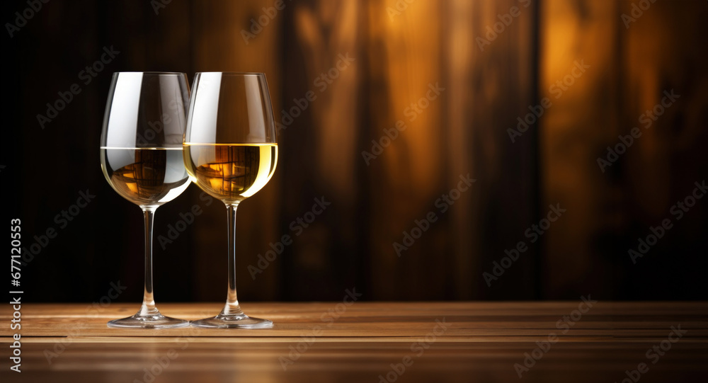 Elegant glass of white wine on dark wooden background. Wine industry concept. Generative AI