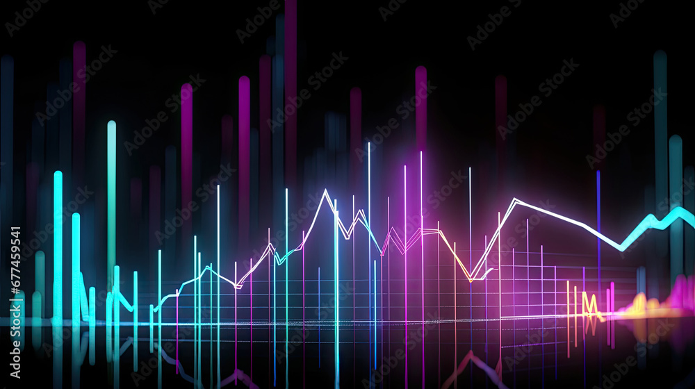 wave background, Business market charts with light neon effects, soundwaves