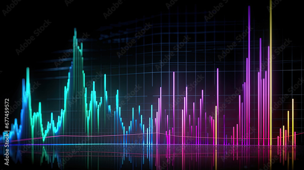 wave background, Business market charts with light neon effects, soundwaves