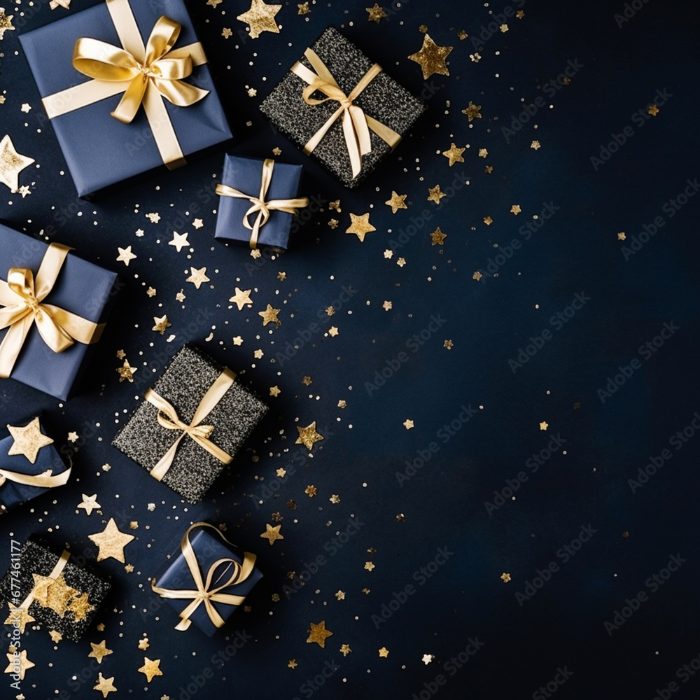 Christmas present gift boxes on a dark background