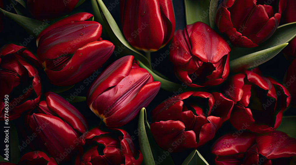 bouquet of tulips,  Dark red tulips background