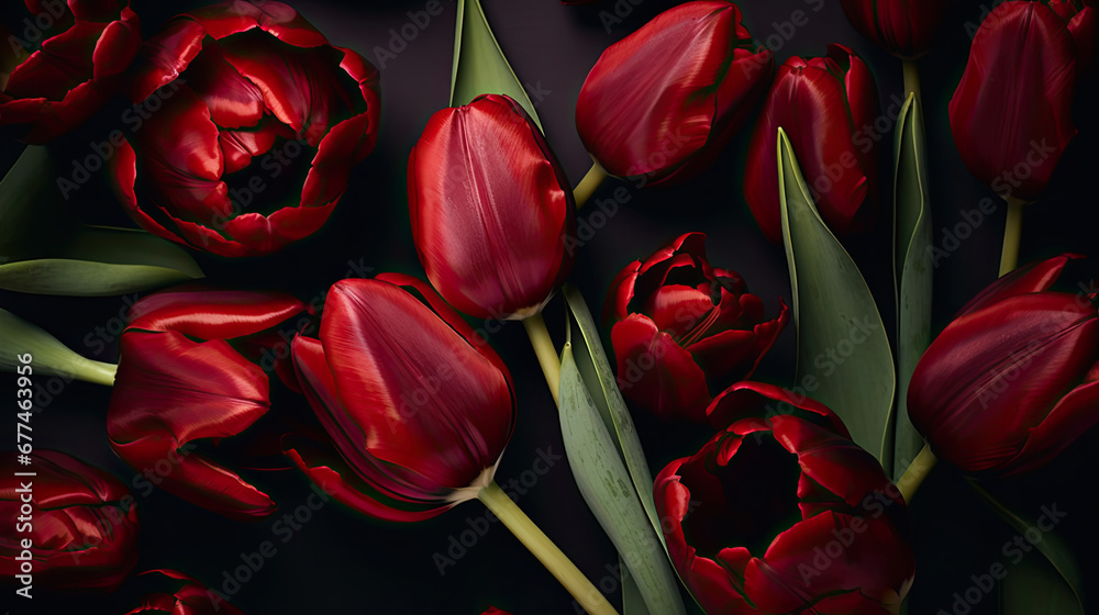 bouquet of tulips,  Dark red tulips background