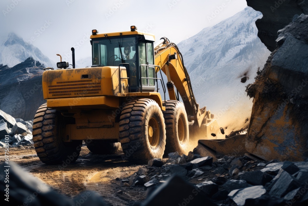 An excavator is working in the mine, A construction heavy.