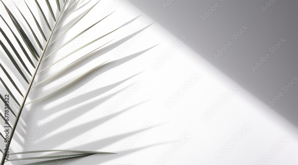 a silhouette of palm leaf on white paper with white shadow,