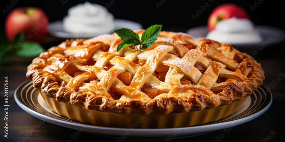 Sweet Apple Pie with Sugar and Cinnamon. Pastry concept. Generative AI