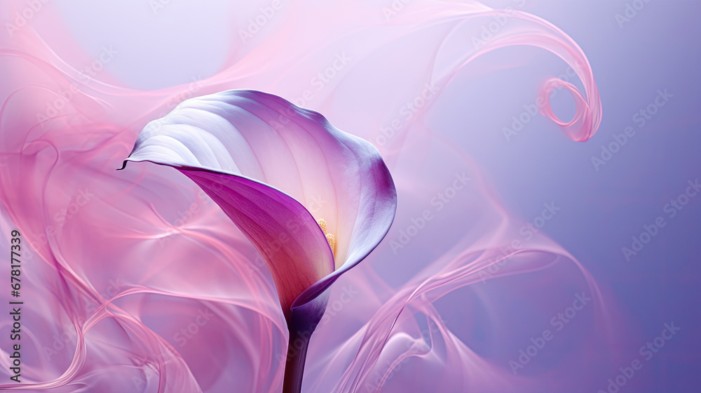 purple smoke and A purple calla lily on blue background