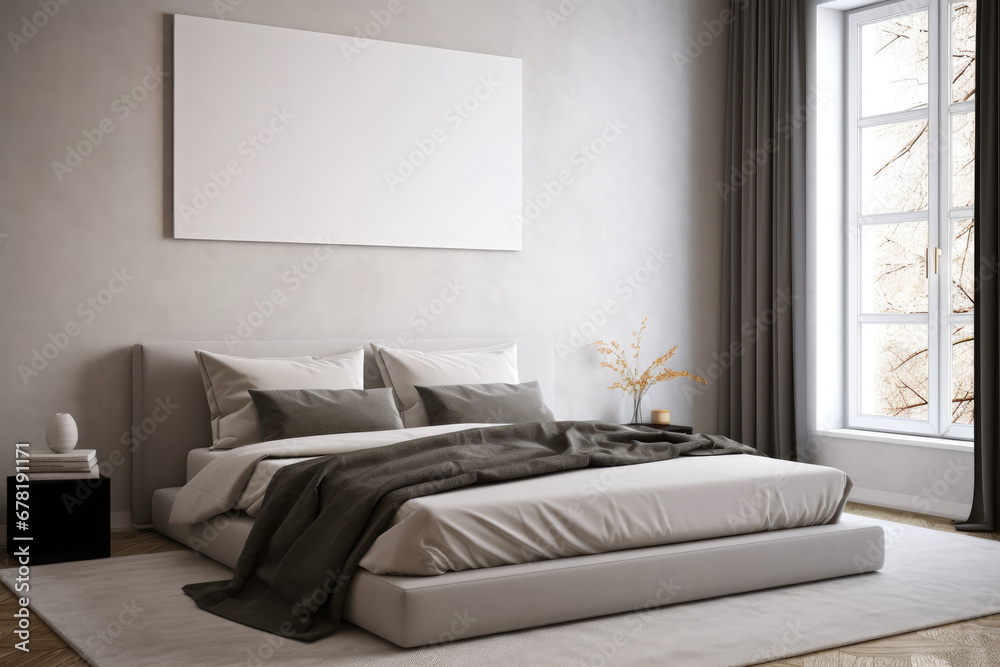 modern grey living room, Home mockup, modern bedroom interior background, 3d render