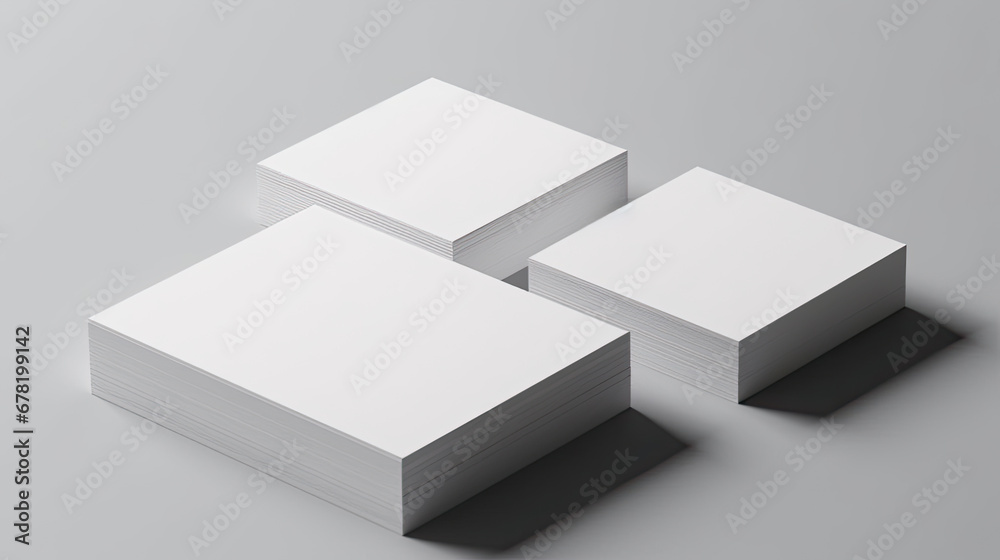 White blank business cards lie on a white clean table, mockup